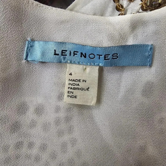 Anthropologie Leifnotes White Eyelet Gold Trim Beaded Sleeveless Dress Size 4 - Picture 5 of 16